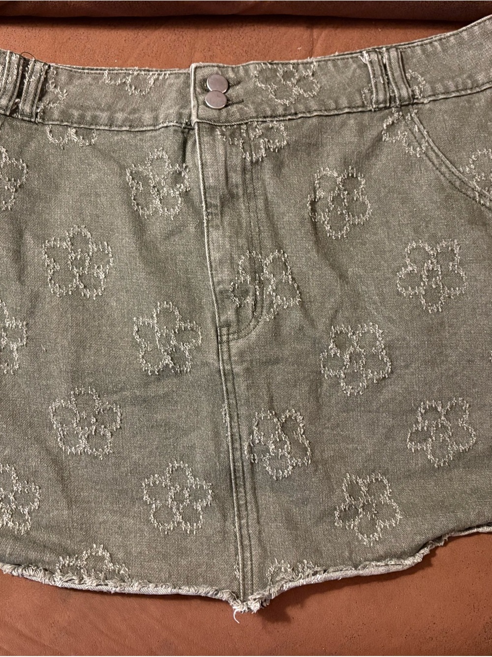 CIDER Plus Size Olive Green Floral Denim Mini Skirt 1XL 🌿 Y2K